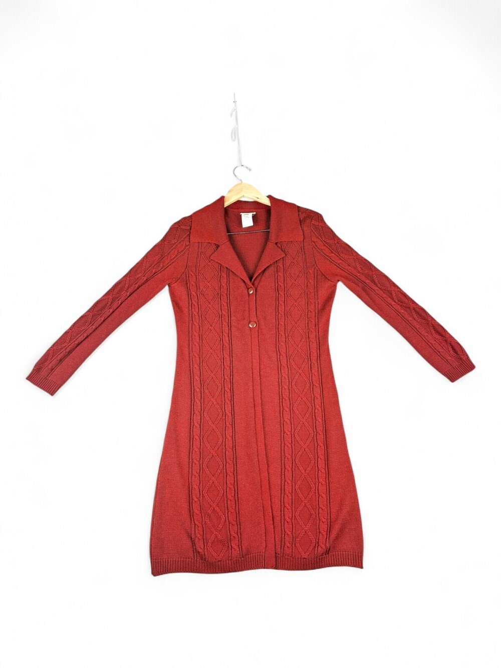 JMK Burgundy Cable Knit Long Collared Cardigan Sweater L